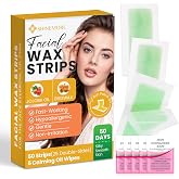 Facial Wax Strips for Hair Removal: Fast Working and Gentle for Face, Eyebrow, Upper Lip, Chin - Hypoallergenic for All Skin Types 50 Waxing Strips with 5 Wipes