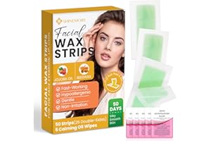 SHINEMORE Facial Wax Strips for Hair Removal: Fast Working and Gentle for Face, Eyebrow, Upper Lip, Chin - Hypoallergenic for All Skin Types 50 Waxing Strips with 5 Wipes