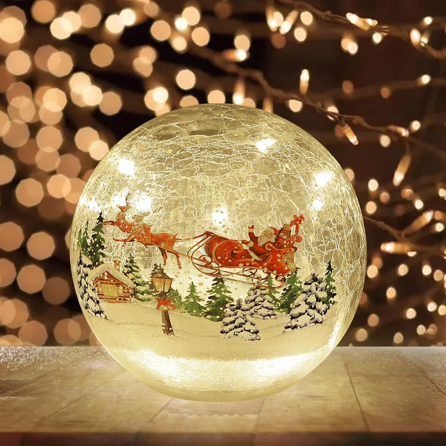 Snow Globes - Glass Christmas Lamp - 5.5 Inch Battery Operated Glass Globe Lamp with Santa Claus, Reindeer, and Christmas Tree - Perfect Christmas Lights for House, Indoor Décor, and Table Decoration