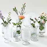 Ninehaoou 9 Set (H:7 Inch W:4 Inch) Flower Crystal Glass Vases Embossed Pedestal Vases for Centerpieces Hydroponic Glass Transparent Bottle for Home Office Wedding Dining Table Party(Clear)