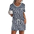 Ekouaer Pajama Set for Women 2 Piece Lounge Set Short Sleeve Tops and Shorts Soft Sleepwear, Chest Pocket
