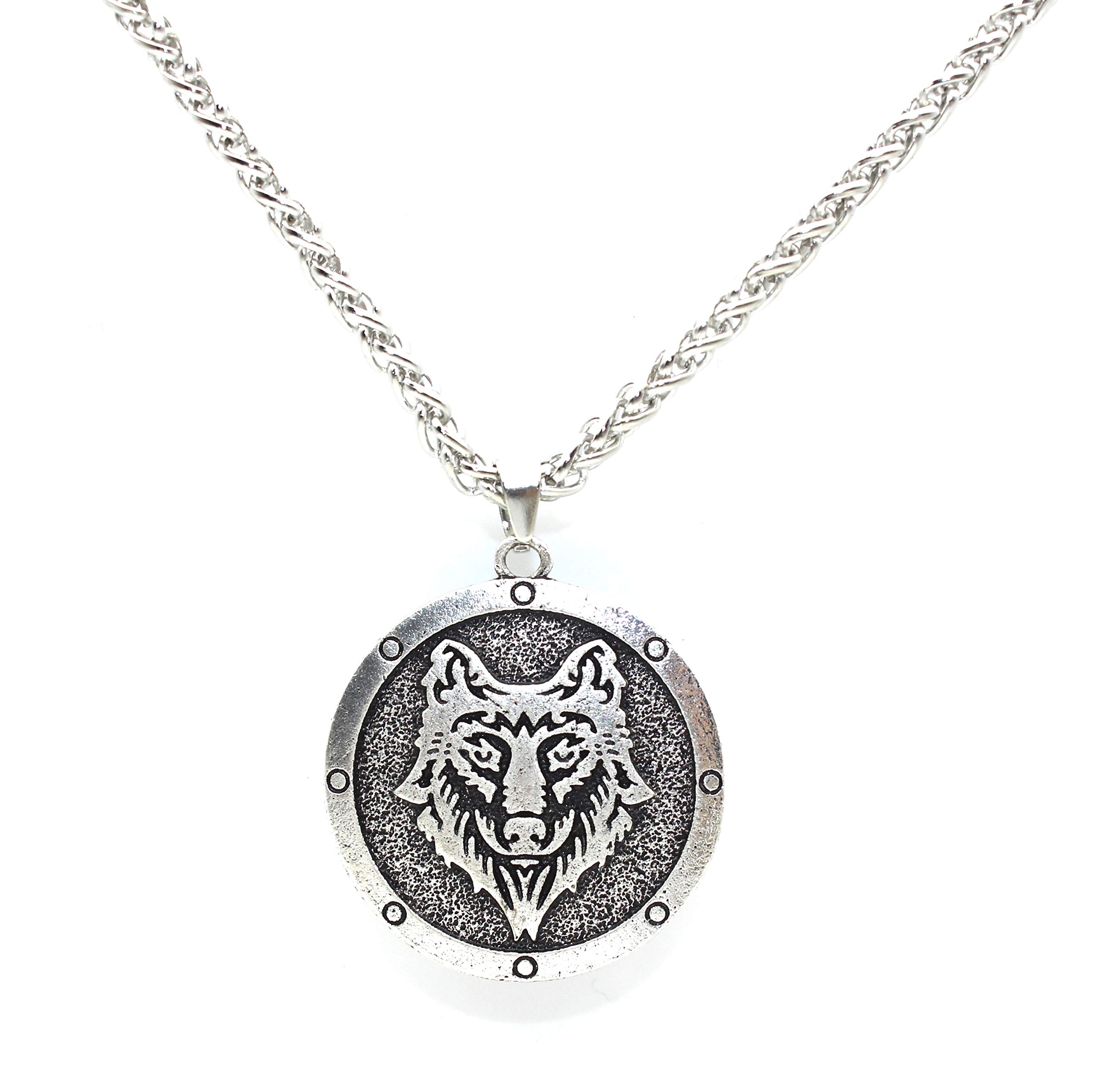 Wolf Necklace for Men, Norse Viking Wolf Head Pendant Necklace with 23.6” Chain, Vintage Wolf Tag Necklace, Retro Wolf Totem Amulet Necklace, Punk Animal Wolf Jewelry (Silver)