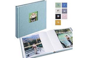 1DOT2 Small Photo Album 5x7 Hold 50 Vertical Photos with Memo Slip-in Pockets, Mini Linen Cover 5x7 Photo Albums with Writing Space for Wedding Baby Family Picture Book Cyan Blue