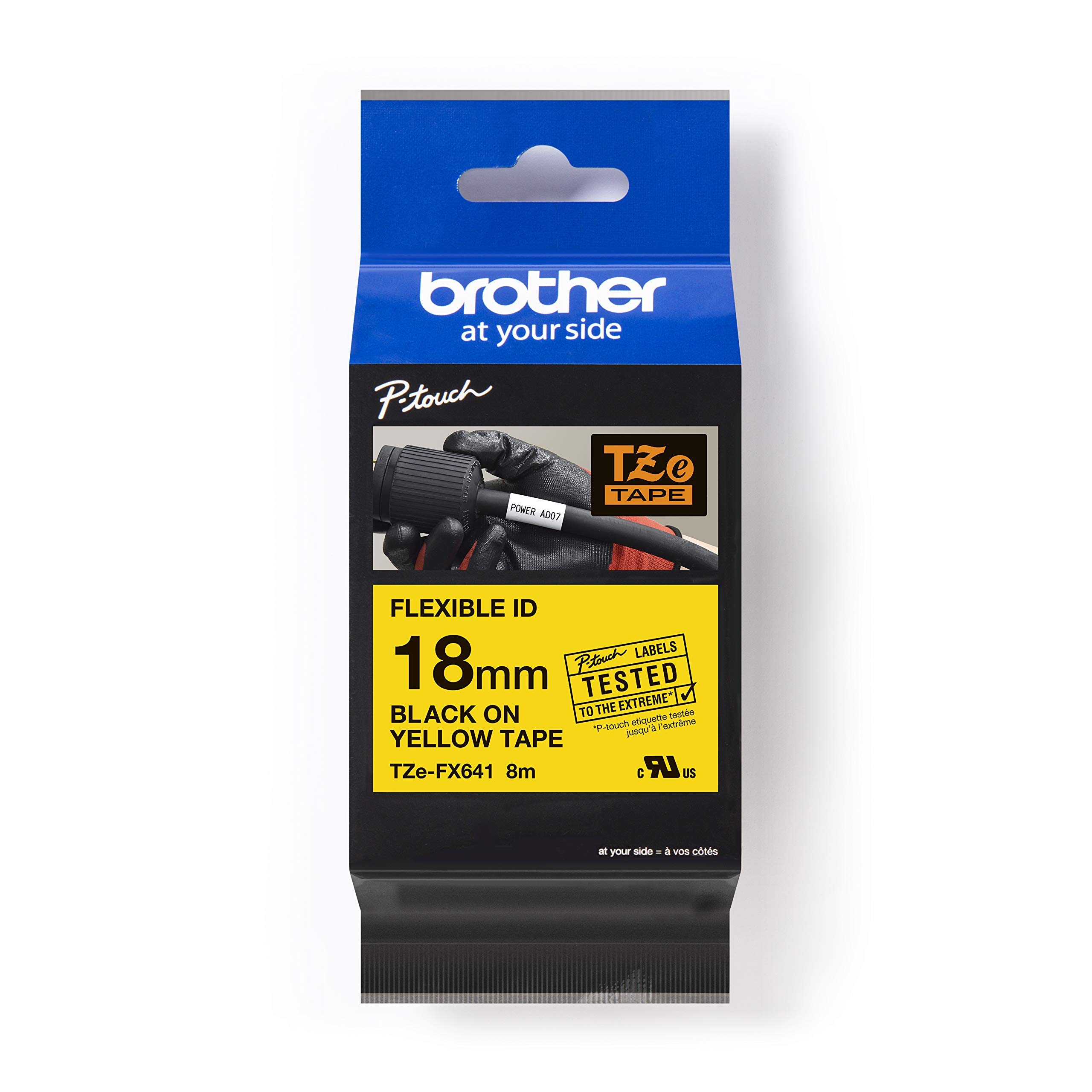 Brother TZe-FX641 - Black on yellow - Roll (1.8 cm x 8 m) 1 cassette(s) flexible tape - for Brother PT-D600, P-Touch PT-3600, D400, D450, D600, D800, E550, H101, P750, P900, P950