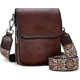 HESHE Leather Small Crossbody Bags for Women RFID Blocking Cell Phone Purse Anti-Theft Travel Bag with wide Straps