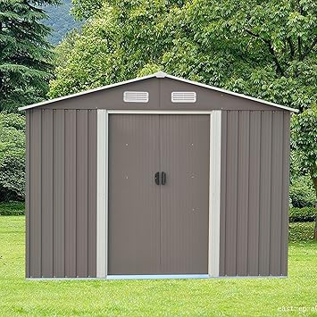 Doit Doitpower 8 X 10 Outdoor Steel Garden Storage Utility Tool Shed Large Storage Space 544 Cubic Feet Gray