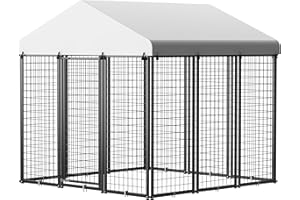 IRONOVACAGE 6x6 FT Outdoor Dog Kennel with Anti-Rust Galvanized Welded Wire Steel, Heavy Duty Dog Enclosure with Waterproof Roof Cover and Secure Lock for Outside Use