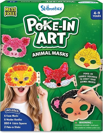 Skillmatics Poke-in Art Animal Masks Mess-Free Craft Kit