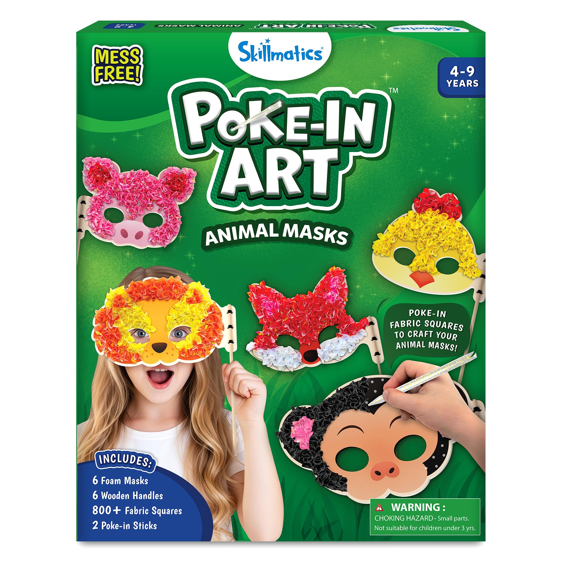 Skillmatics Poke-in Art - Animal Masks, Mess-Free Fun for Kids, DIY Sewing Craft Kits, Creative Activity, Gifts for Girls & Boys Ages 4, 5, 6, 7, 8, 9