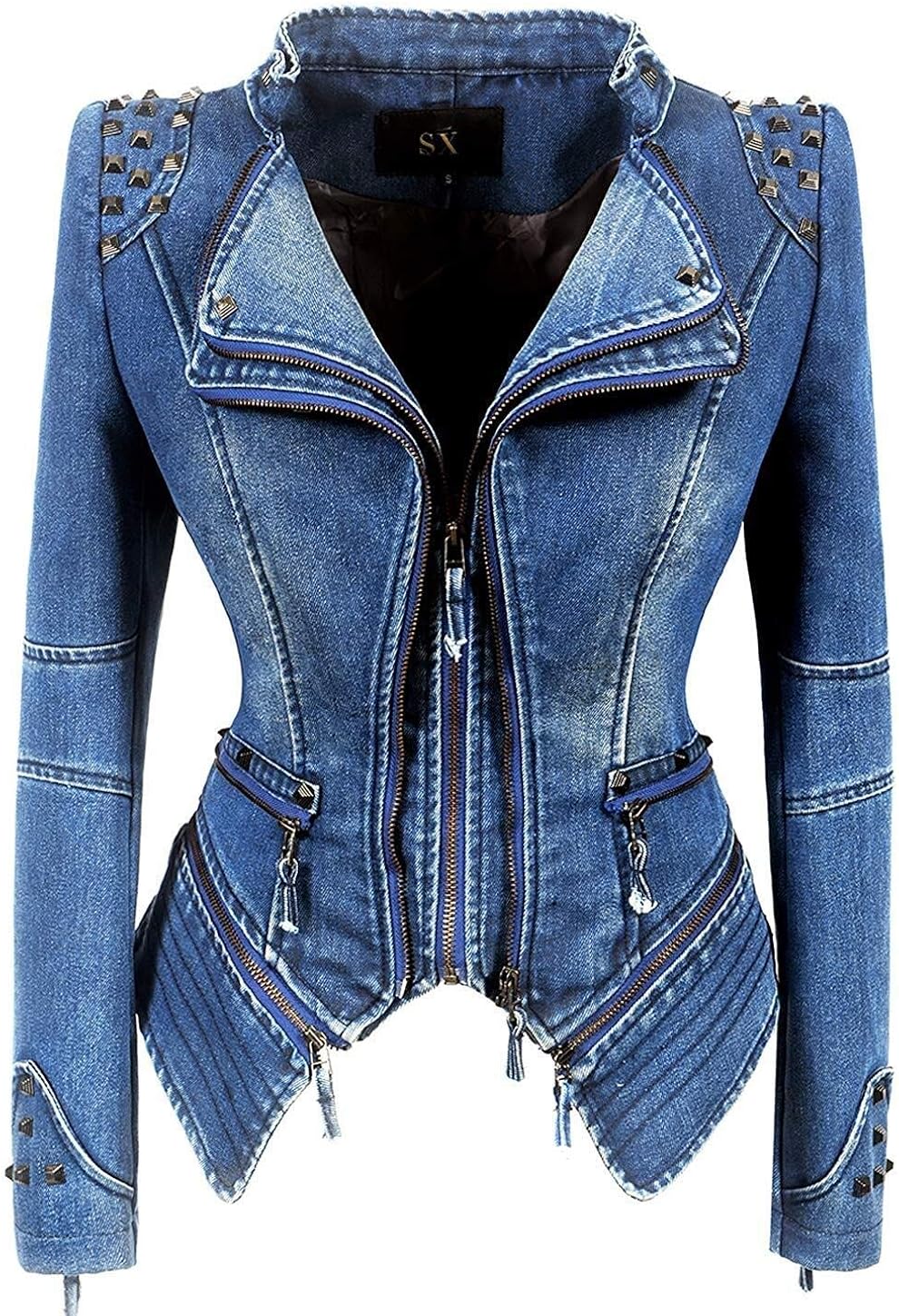 Ladies Denim Jacket Rivets Slim Fit Fashion Dovetail Modern Casual