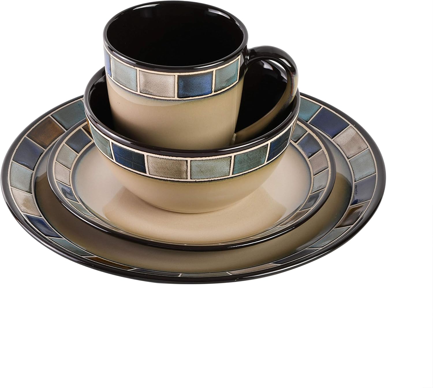  | Gibson Elite 114339.16R Casa Azul 16 Piece Reactive Glaze Dinnerware Set, Cream and Blue: Dinnerware Sets