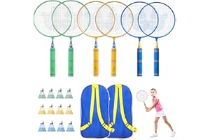 JOY SPOT! Upgraded 6 Pack Kids Badminton Rackets Set with Soft Grip, Oversize & Lightweight Shuttlecocks Racquet with 2 Carry Bag and 12 Shuttlecocks for Children Youth, 6 Player Sport Game for Outdoor Backyard