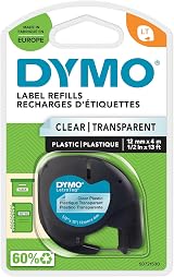 Dymo Letratag Tape 12mm x 4m Plastic Transparent S0721530 Black