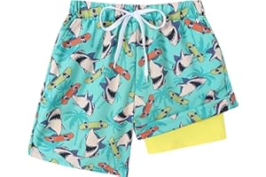 Ghteas Boys Swim Trunks with Compression Liner Boy Stretch Quick Dry Swim Shorts Kids UPF 50+ Beach Swimsuit 5-10 Years