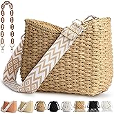 Straw Handbags Purses Crossbody Pocketbook Bag Casual Woven Beach Bags Summer Hobo Hippie Chic Tote Bags with Chain
