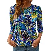 LOMON Women's 3/4 Length Sleeve Tops Crew Neck Dressy Casual Blouses Summer Tees Shirts