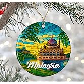 DanielDesign Malaysia Christmas Ornament - Travel Malaysia Gift - Stained Glass Style Ceramic Keepsake - Travel Gift for Tree Decoration Printed on Both Sides