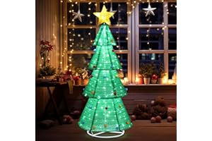 Outvita 6ft Christmas Tree Decorations, Lighted Christmas Tree Foldable Outdoor Holiday Decorations with 200 LED Lights and Metal Stakes for Yard Garden Lawn