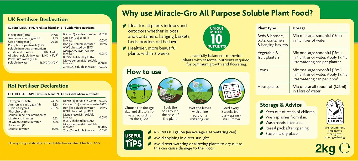 Miracle-Gro All Purpose Water Soluble Plant Food Tub, 2 kg, Brown, 2 kilograms - Image 3
