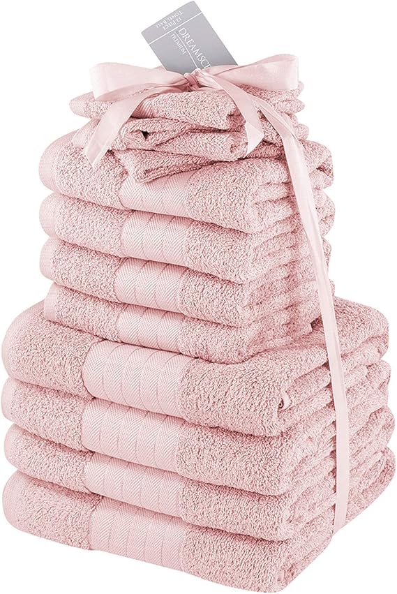 Dreamscene 12 Piece 100 Cotton Towel Set Egyptian, 500GSM, Blush Pink
