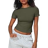 PrettyGuide Women's Cotton Crop Tops Short Sleeve Crewneck Basic Tee Tight Fit Y2K Baby Tee Cute Casual Summer Going Out Tops