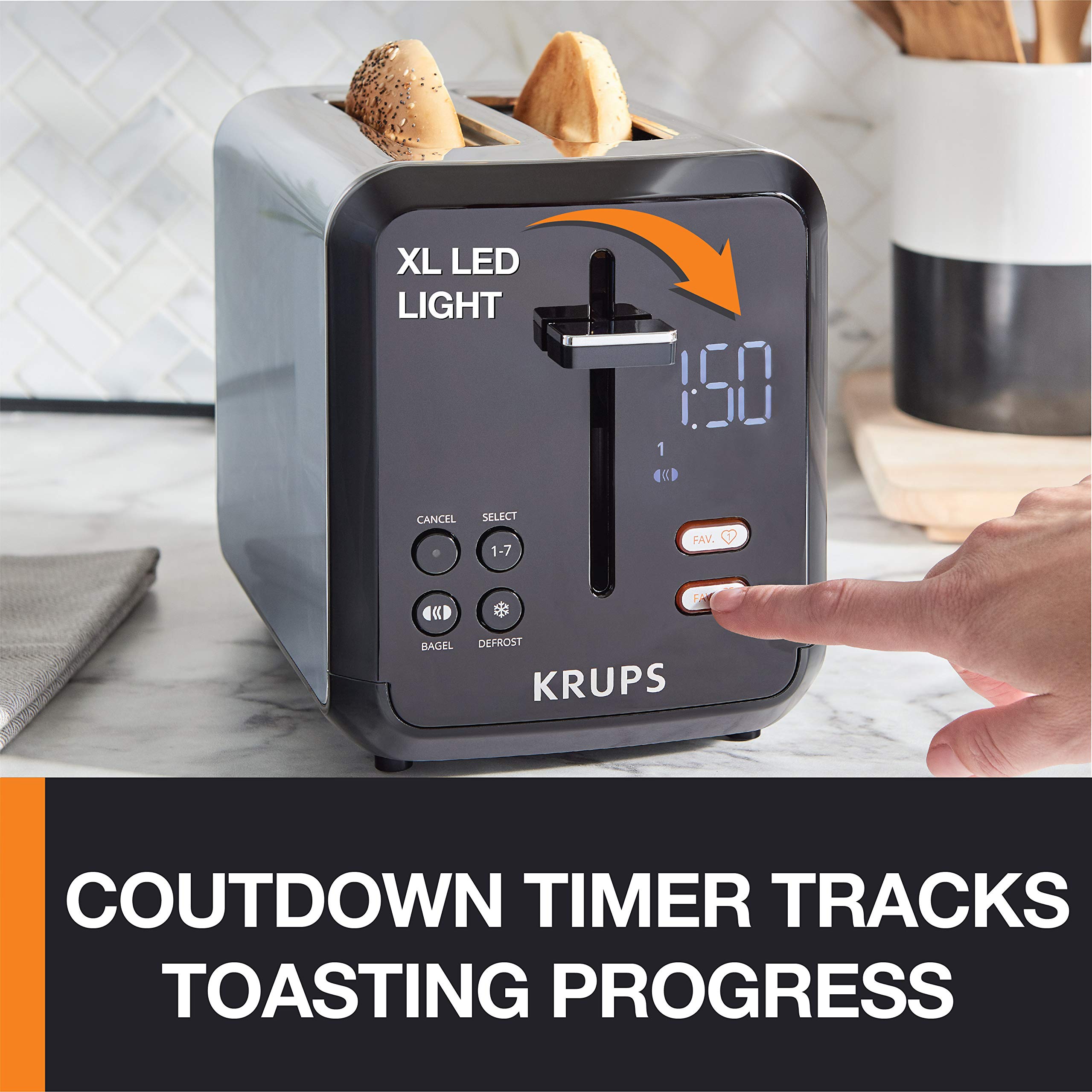 KRUPS KH320D50 My Memory Digital Stainless Steel Toaster, 7 Browning Level with personalized setting, Black