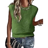 Lueluoye Women's Summer Knit Sweater Vest Cap Sleeve Casual Trendy Crew Neck Ribbed Pullover Tank Tops