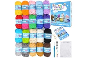 JOYTAG Crochet Kit for Beginners Adults Kids,Beginner Crochet Kit with 20 Colors Beginner Yarn Crochet Accessories Step-by-Step Video Tutorials Amigurumi Crochet Starter Kit for Kids Adults Beginner