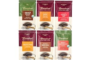 Teeccino Herbal Coffee Sampler - 6 x 30g Trial Size Chicory Coffee Alternatives - French Roast, Vanilla Nut, Hazelnut, Mocha, Maca Chocolate, Java – Prebiotic, Caffeine Free & Acid Free