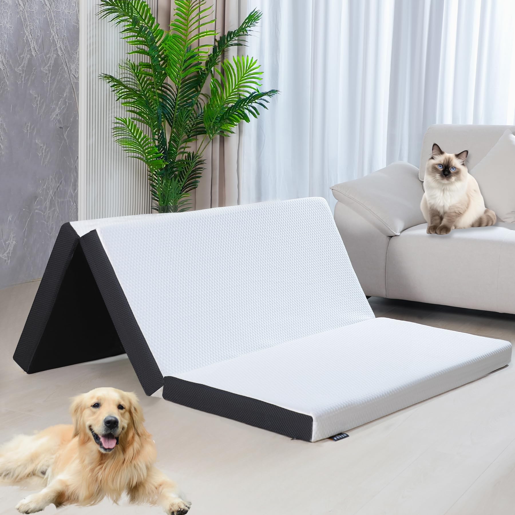 Photo 1 of **DIRTY FROM TRANSPORT **Roxzo 4-inch Queen Size Tri-Fold Memory Foam Mattress, Foldable for Indoor, RV/Camper Van, Travel, Camping, and Guest Rooms, with Breathable Cover & Non-Slip Bottom, 78x58x4 inches