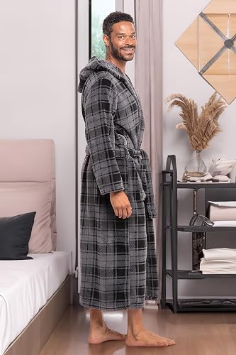 Peignoir Homme éponge Capuche - 100% Coton - Grandes Tailles Jusqu'à XL - Gris
