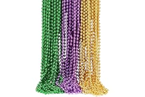Biubumtu 30Pcs Mardi Gras Beads, Green Purple Gold 33" Metallic Beaded Necklace Bulk Costume Stuff, Festival Parade Throw Accessories for Party Decor Favor Supplies