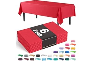 6-Pack Premium Plastic Tablecloth 54in. x 108in. Rectangle Plastic Table Cover - Red - Exquisite