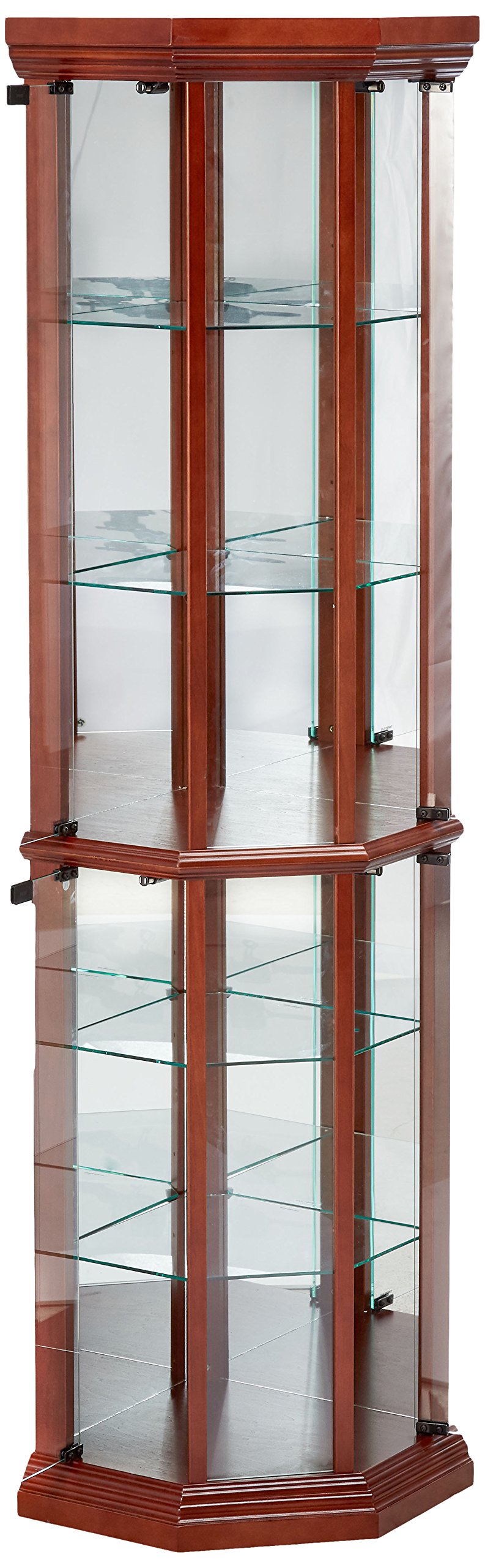 Glass Corner Curio Cabinet with 6-Shelf Medium Brown