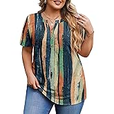 IN'VOLAND Womens Plus Size Tops V Neck Button Down Tshirts Short Sleeve Dressy Casual Tunic Blouses Summer Outfits 1X-5X
