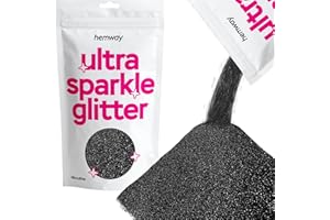 Hemway Premium Ultra Sparkle Glitter Multi Purpose Metallic Flake for Arts Crafts Nails Cosmetics Resin Festival Face Hair - Black - Microfine (1/256" 0.004" 0.1mm) 100g / 3.5oz