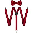 TIE G Solid Color Men's Suspender + Woven Bow Tie Set for Wedding : Vivid Color, Adjustable Brace, Strong Clip, Elastic Band