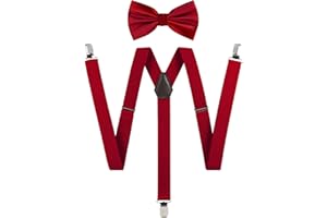 TIE G U STYLE TIE G Solid Color Men's Suspender + Woven Bow Tie Set for Wedding : Vivid Color, Adjustable Brace, Strong Clip, Elastic Band