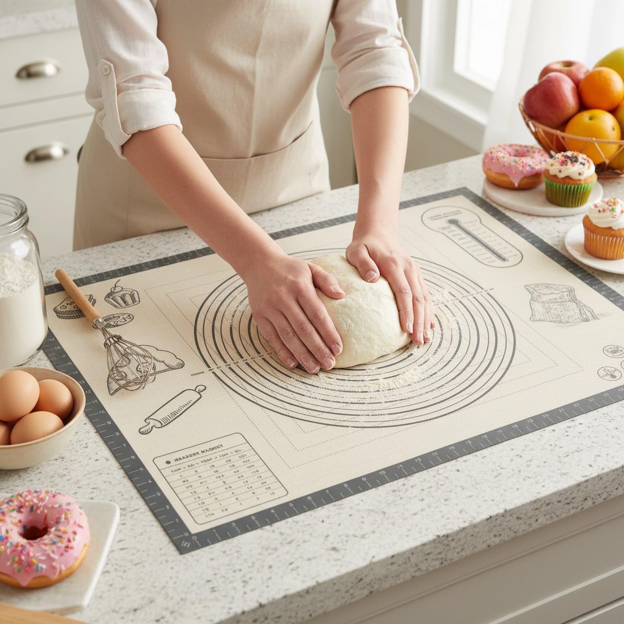 Silicone Baking Pastry Dough Mat - 32x24Inch Extra Large Cookie Bread Rolling Mats Sheet, Nonstick Kitchen Counter Kneading Board Thick Reusable Pie Cookies Pizza Fondant Making Matt Measurement(Gray) Image