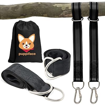 Tree Swing Hanging Straps Kit - Extra Strong 6 ft. Adjustable Straps Hold 4400 lbs - Heavy Duty Safety Lock Stainless Steel Carabiners with Storage Bag - Great for Hammock &amp; All Swing Types (Black)
