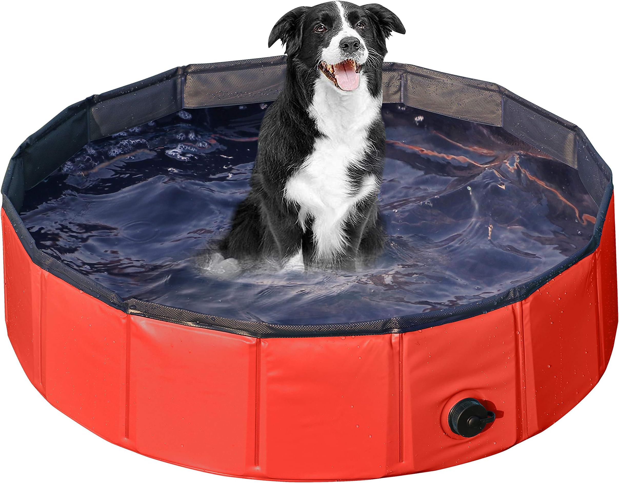 YAHEETECH Foldable Pet Bath Pool Collapsible Large Dog Pet Pool Bathing Swimming Tub Pool for Dogs Cats(32inch.D x 8inch. H, Red)