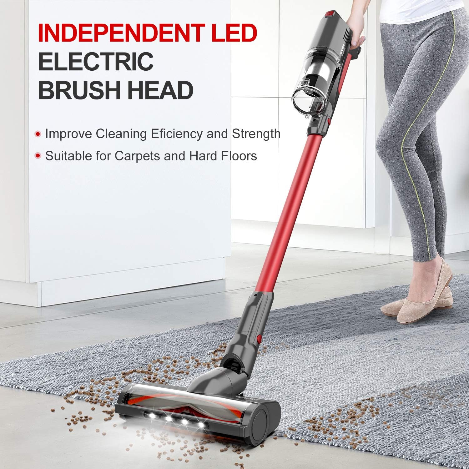 Cordless Vacuum Cleaner, Aucma by whall 250W Motor 3 Working Mode up to 50 Mins Runtime Cordless Stick Vacuum 4 in 1 Lightweight Vacuum Cleaner with Multifunctional Replacement Nozzle for Home Hard Floor Carpet Pet Hair -