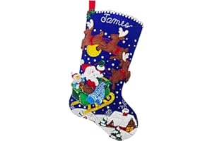 Bucilla Felt Applique 18" Stocking Making Kit, Sleigh Ride with Santa, Perfect for DIY Arts and Crafts, 89536E