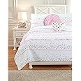 Cozy Line Home Fashions Pink Ruffle Gold Hearts Girl 100% Cotton Reversible All-Season Coverlet, Bedspread, Quilt Bedding Set (Sparkling Hearts, Queen - 5 Piece: 1 Quilt + 2 Shams + 2 Decor Pillows)