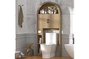 OUTGUAVA Over The Toilet Storage Cabinet, Bathroom Organizer Over Toilet, Arched Storage Organizer Cabinet with Anti-Tip Device and Adjustable Shelf for Washroom Laundry and Restroom, Natural
