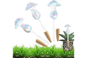 HyJeryty 3 Pack Non-Clogging Iridescent Mushroom Plant Watering Globes Plant Watering Devices, Hand Blown Glass Self Watering Planter Insert Self Watering Spikes Bulbs for Indoor and Outdoor Plants