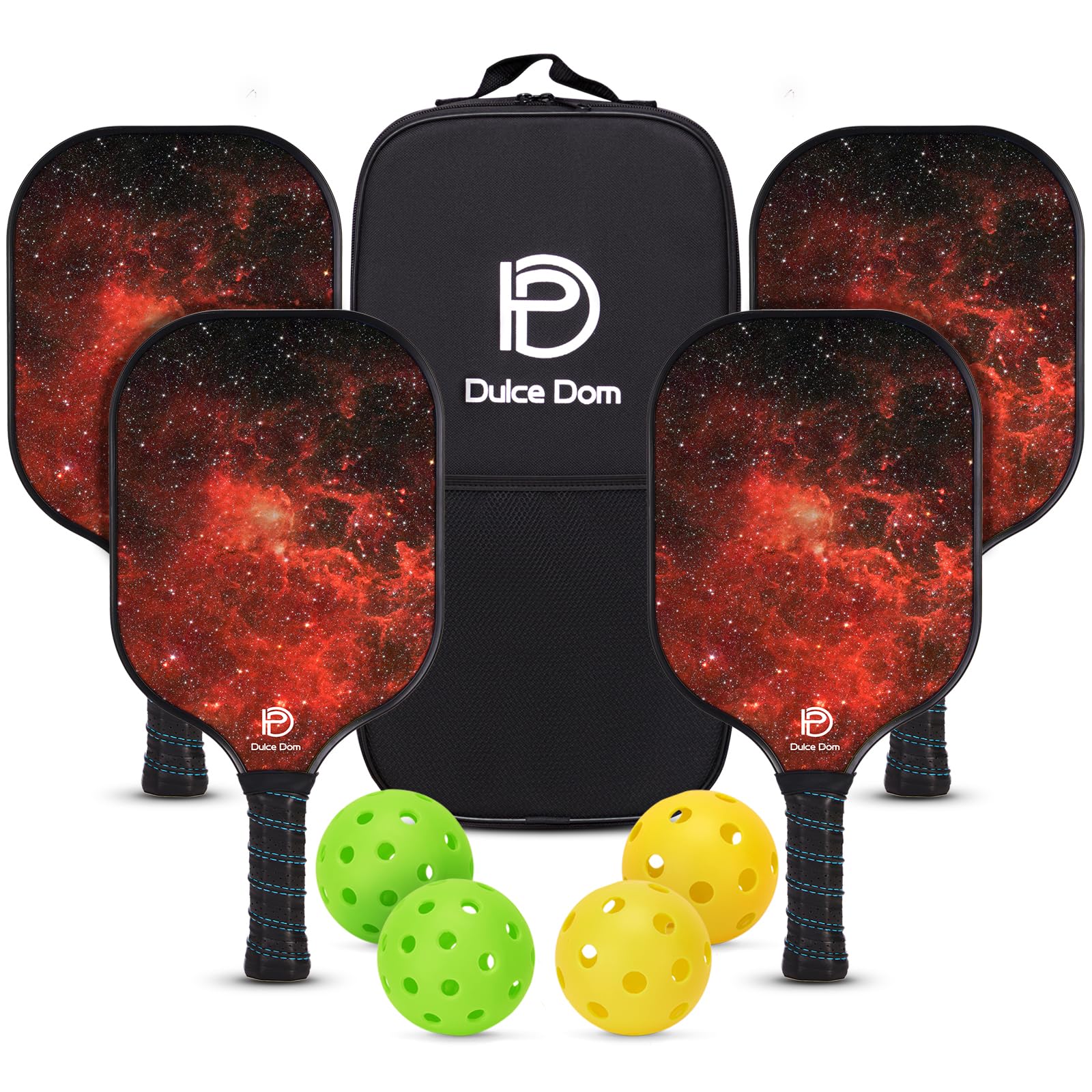 DULCE DOM USAPA Approved Fiberglass Pickleball Paddles Set of 4, Lightweight Pickleball Set with 4 Pickleballs and Pickleball Bag, Pickle Ball Equipment for Men Women, Red Image