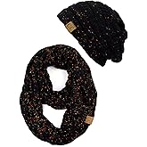 C.C Soft Stretch Colorful Confetti Cable Knit Beanie and Infinity Loop Scarf Set