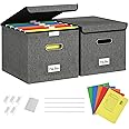 Forlogic File Organizer Box with lid, Collapsible Linen File Storage Boxes for Letter/Legal Folder, Filing Box, Decorative File Box with Hanging Folders for File Storage in Office/Home