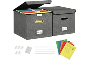 Forlogic File Organizer Box with lid, Collapsible Linen File Storage Boxes for Letter/Legal Folder, Filing Box, Decorative File Box with Hanging Folders for File Storage in Office/Home